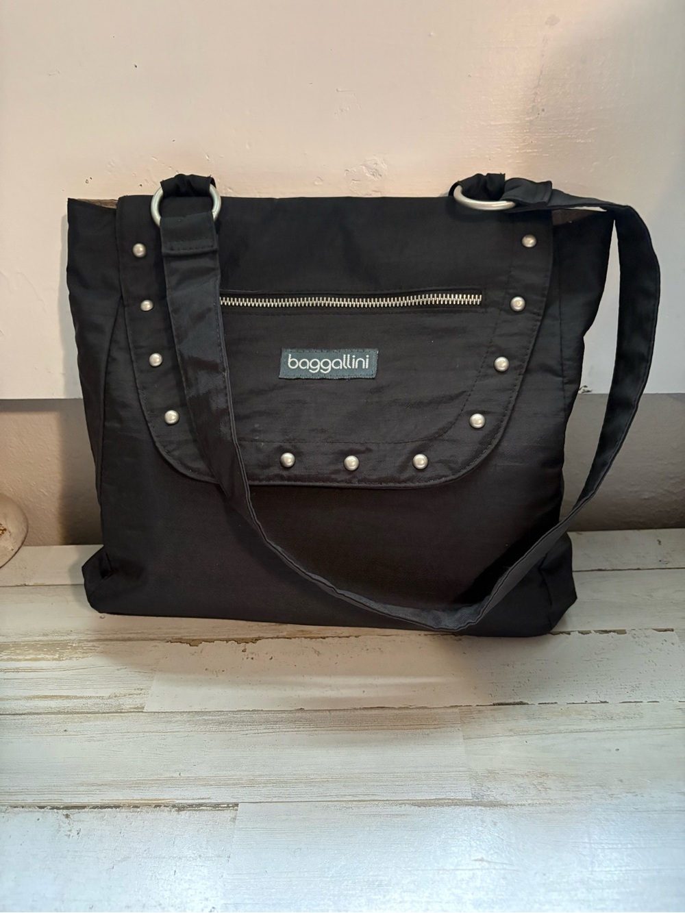 baggallini Black Studded Shoulder Tote